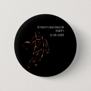 Badge Rond 5 Cm Basketball Orange Noir Enterrement de vie de garço