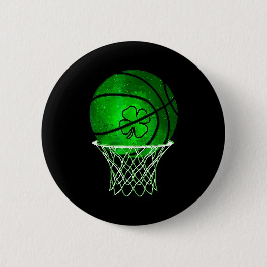 Badge Rond 5 Cm Basketball Shamrock Lucky Clover Irish St Patrick' (Devant)