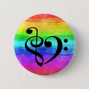 Badge Rond 5 Cm Basse Clé Treble Clé Coeur Arc-en-ciel Aquarelle