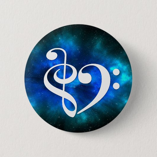 Badge Rond 5 Cm Basse Clé Treble Clé Coeur Bleu Burst Nebula (Devant)