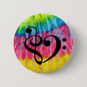 Badge Rond 5 Cm Basse Clé Treble Coeur Clé Rétro Hippie Cravate-Dy
