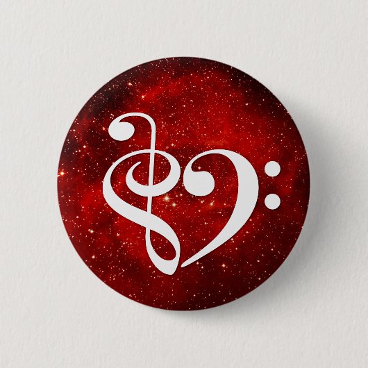 Badge Rond 5 Cm Basse Clé Treble Coeur Clé Rouge Rosette Nebula (Devant)