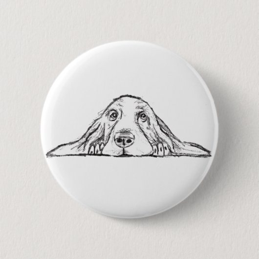 Badge Rond 5 Cm basset blanc (Devant)