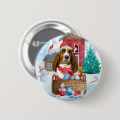 Badge Rond 5 Cm Basset Hound Chien dans la neige Maison de Chien d (Devant & derrière)