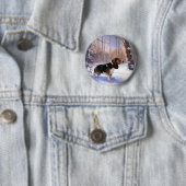 Badge Rond 5 Cm Basset Hound Laisser neiger Noël (En situation)
