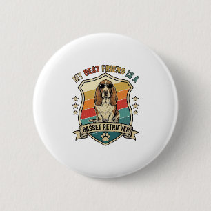 Badge Rond 5 Cm Basset Retriever ami Lunettes de soleil Rétro Bouc