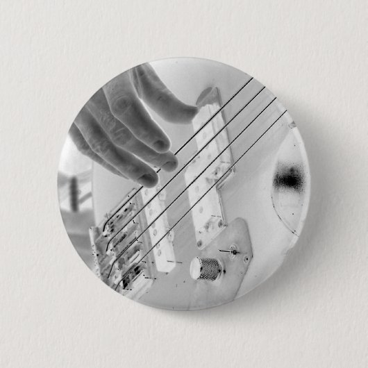 Badge Rond 5 Cm Bassiste, basse et main, image négative (Devant)