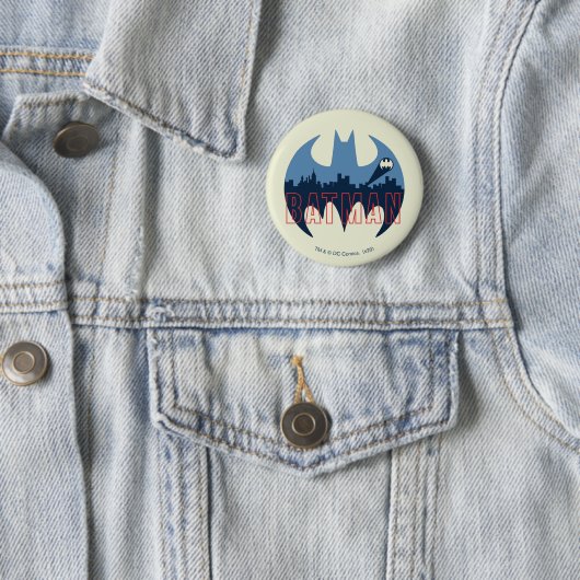 Badge Rond 5 Cm Bat Logo With Gotham & Bat Signal (En situation)