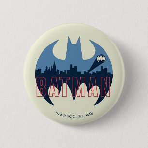 Badge Rond 5 Cm Bat Logo With Gotham & Bat Signal