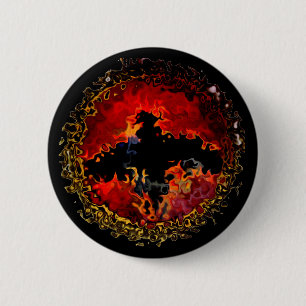 Badge Rond 5 Cm Bataille éffrayante en feu