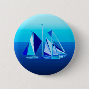 Badge Rond 5 Cm Bateau à voile géométrique moderne / Yacht, bleu C