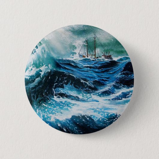Badge Rond 5 Cm Bateau dans la mer dans la tempête (Devant)
