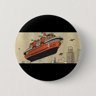 Badge Rond 5 Cm Bateau de croisière de science-fiction vintage hél