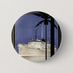 Badge Rond 5 Cm Bateau de croisière tropicale Vintage voyage et pa