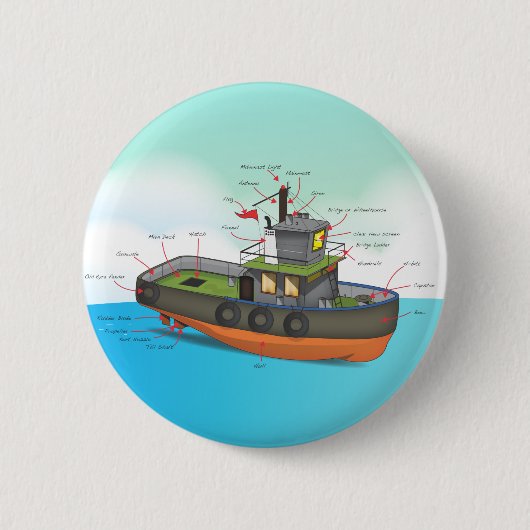Badge Rond 5 Cm Bateau remorqueur (Devant)