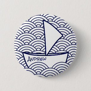 Badge Rond 5 Cm Bateau sur le bouton rond de vagues