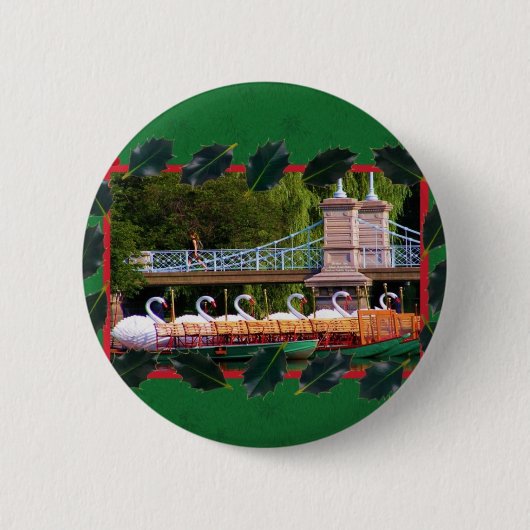 Badge Rond 5 Cm Bateaux Boston Swan - Joyeuses vacances (Devant)