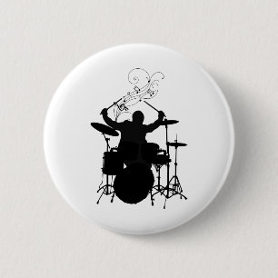 Badge Rond 5 Cm Bateria Silueta con Notas
