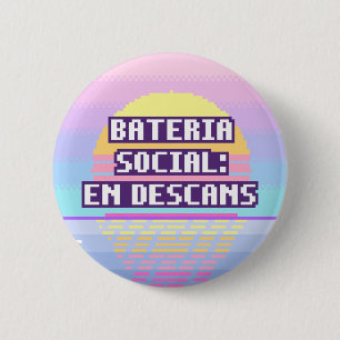 Badge Rond 5 Cm Bateria Social: En Descans Pixel Button