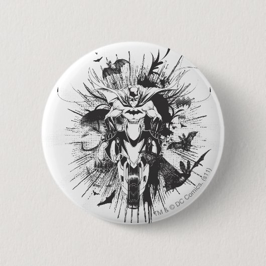 Badge Rond 5 Cm Batman à vélo avec chauves-souris (Devant)