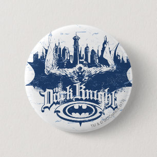 Badge Rond 5 Cm Batman Dark Knight Logo bleu Cityscape