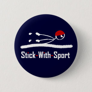 Badge Rond 5 Cm Bâton Avec Sport Swimmer Marine Rouge