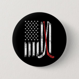 Badge Rond 5 Cm Bâton de hockey vintage Drapeau Usa Joueur de hock