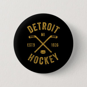 Badge Rond 5 Cm Bâtons de hockey sur glace vintage Detroit Mi Detr