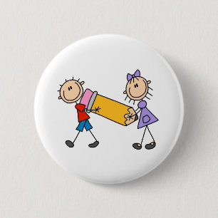 Badge Rond 5 Cm Bâtons Enfants avec crayon