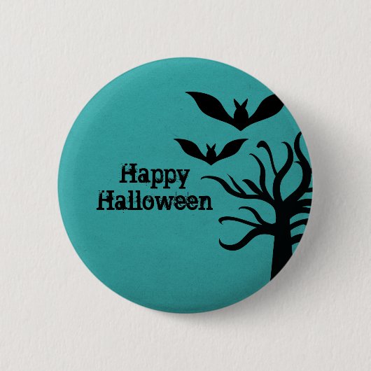 Badge Rond 5 Cm Bats Eerie Halloween Button, Aqua (Devant)
