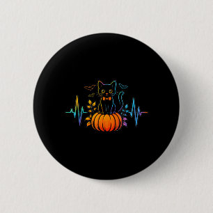 Badge Rond 5 Cm Battement de coeur de chat noir Halloween citrouil