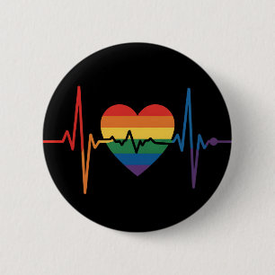 Badge Rond 5 Cm Battements de cœur LGBTQ Fierté du cœur Gay Lesbie