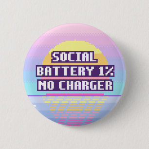 Badge Rond 5 Cm Batterie sociale 1 %, pas de chargeur Pixel Button