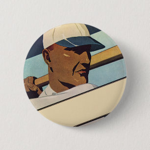 Badge Rond 5 Cm Batteur De Baseball vintage, Art Stylisé