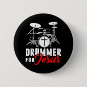 Badge Rond 5 Cm Batteur Pour Jésus Christian Drums Cadeau Croix (Devant)