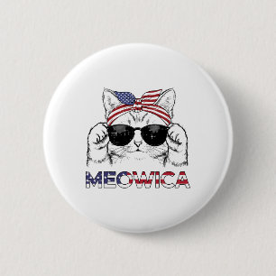 Badge Rond 5 Cm Bavoir Patriotique Fille Chat Meowica Usa 4 Juille
