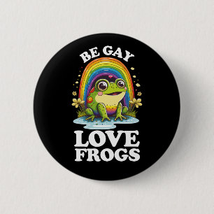 Badge Rond 5 Cm Be Gay Love Frogs Funny LGBTQ Pride Rainbow Retro