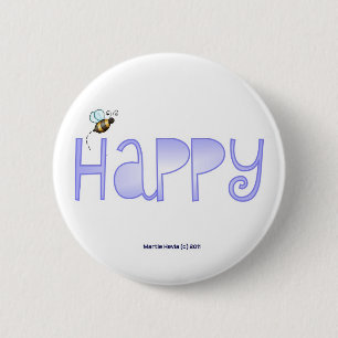 Badge Rond 5 Cm Be Happy - A Positive Word - Round (Bleu)