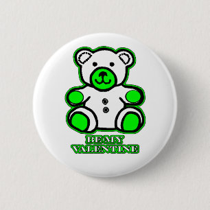 Badge Rond 5 Cm Be My Valentine Bear White Green The MUSEUM Zazzle