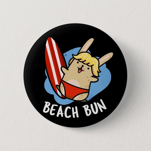Badge Rond 5 Cm Beach Bun Funny Bunny Pun Dark BG (Devant)