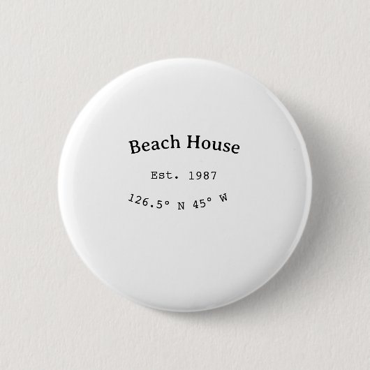 Badge Rond 5 Cm Beach house et. Date année coordonnées personnalis (Devant)