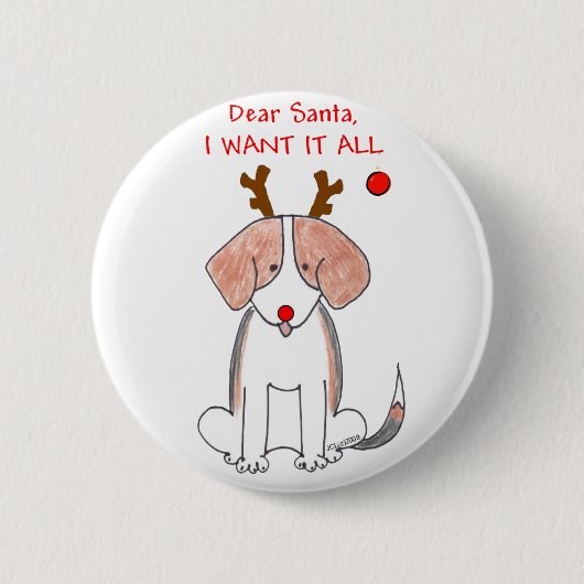 Badge Rond 5 Cm Beagle cher Père Noël (Devant)