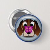 Badge Rond 5 Cm Beagle de dessin mignon Chien Chien et Papillon ro (Devant & derrière)