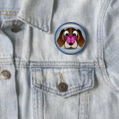 Badge Rond 5 Cm Beagle de dessin mignon Chien Chien et Papillon ro (En situation)
