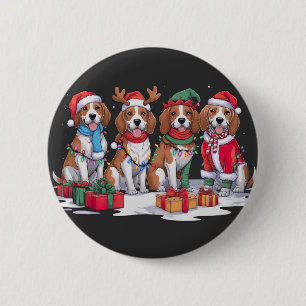 Badge Rond 5 Cm Beagle Santa chapeau bois ellipse de Noël