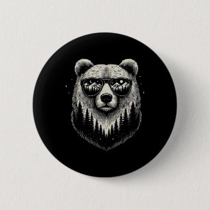 Badge Rond 5 Cm Bear Sungles Nature Scène Art Design Pour Les Femm