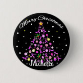 Badge Rond 5 Cm Beau arbre de Noël en ruban rose (Devant)