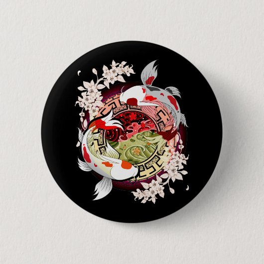 Badge Rond 5 Cm Beau Art Japonais Fleur Koi Fish (Devant)
