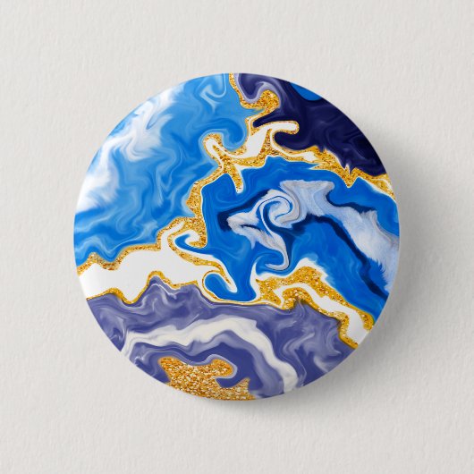 Badge Rond 5 Cm Beau Bleu, Or et Blancs comme Eau (Devant)