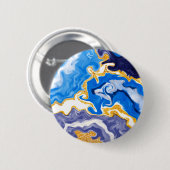 Badge Rond 5 Cm Beau Bleu, Or et Blancs comme Eau (Devant & derrière)